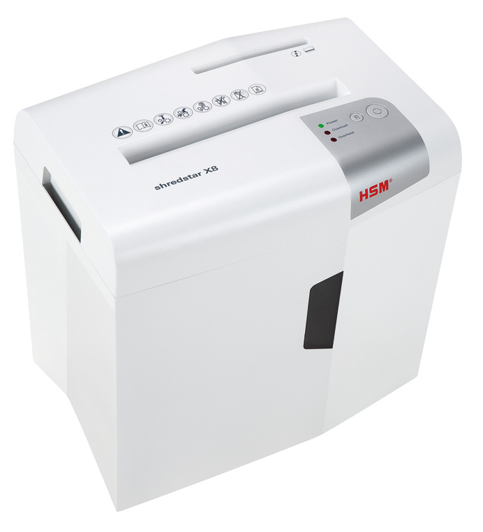 Шредер HSM ShredStar X8 (секр.P-4) фрагменты 9лист. 18лтр. скобы пл.карты CD