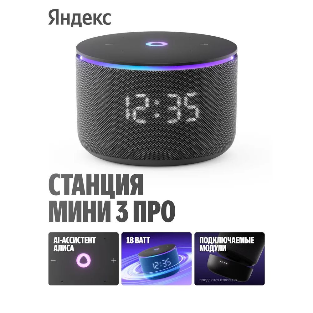 Умная колонка Yandex Станция Мини 3 Про Алиса черный 18W 2.0 BT/Wi-Fi (YNDX-00059BLK)