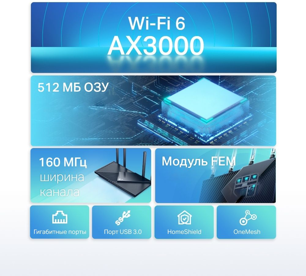 Роутер беспроводной TP-Link Archer AX55 AX3000 10/100/1000BASE-TX/4G ready черный