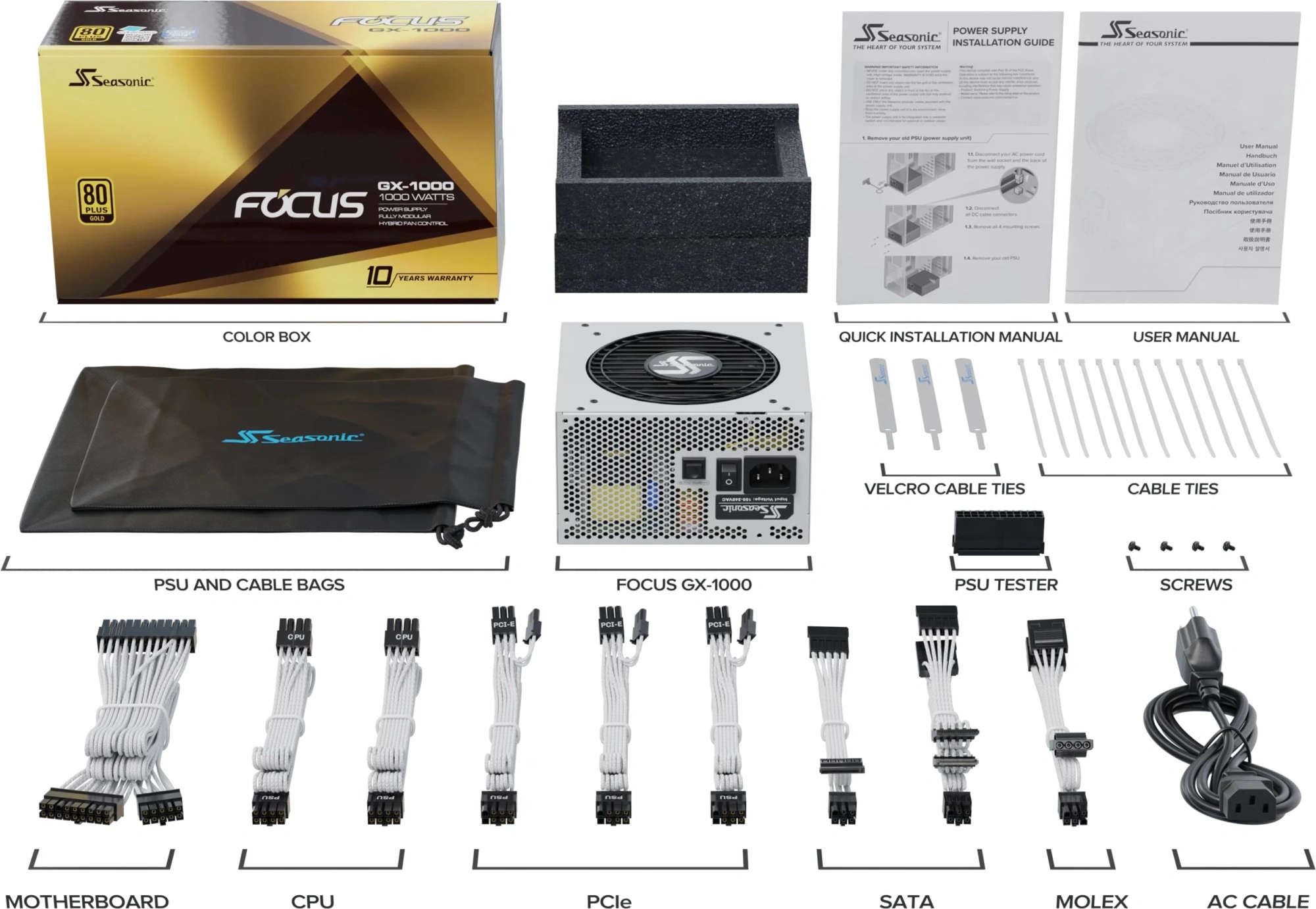 Блок питания Seasonic ATX 1000W Focus GX-1000 Gen.5 WHITE 80+ gold (20+4pin) APFC 135mm fan 8xSATA C