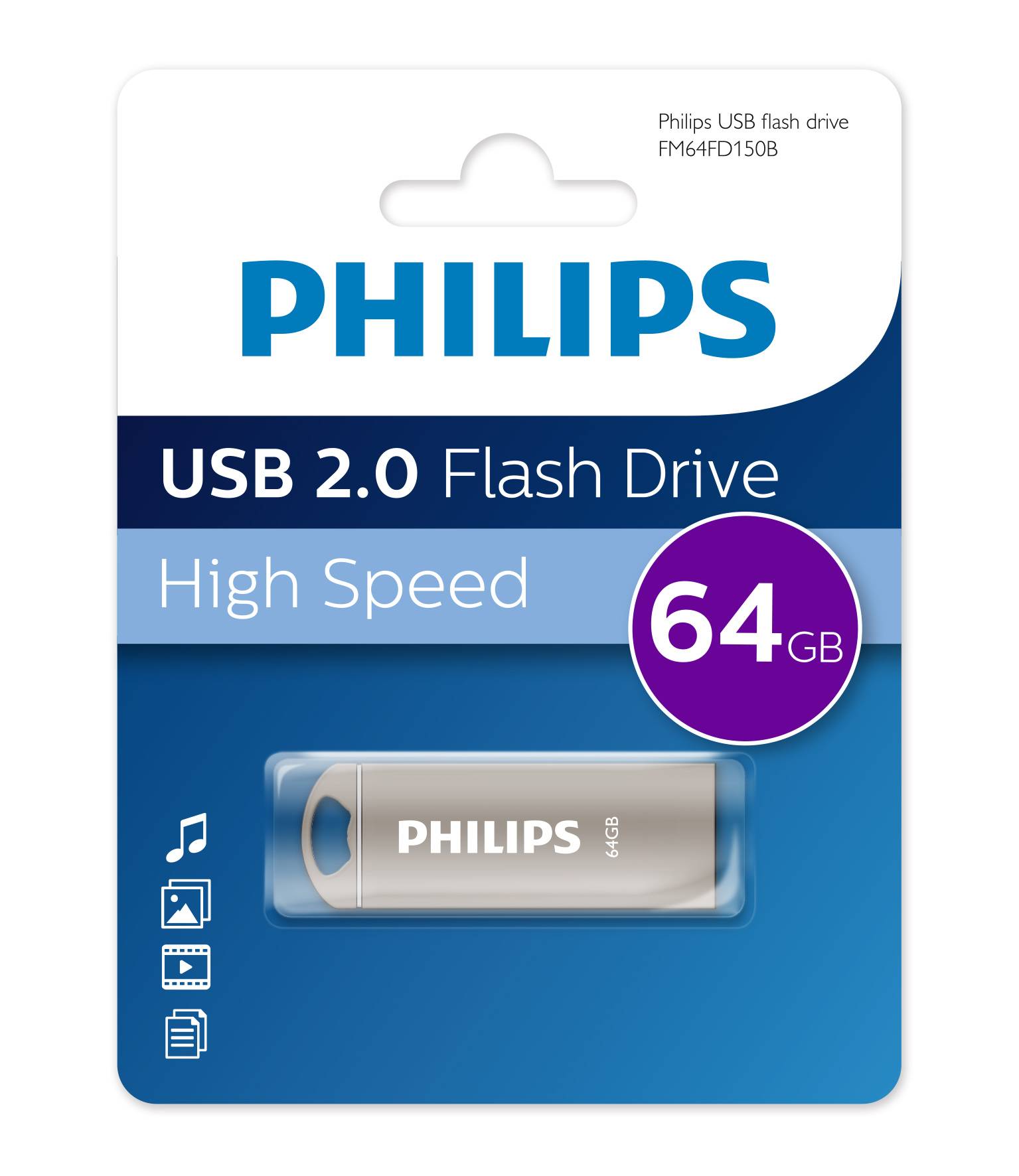 Флеш накопитель 64GB PHILIPS IRON 2.0 64GB, USB 2.0