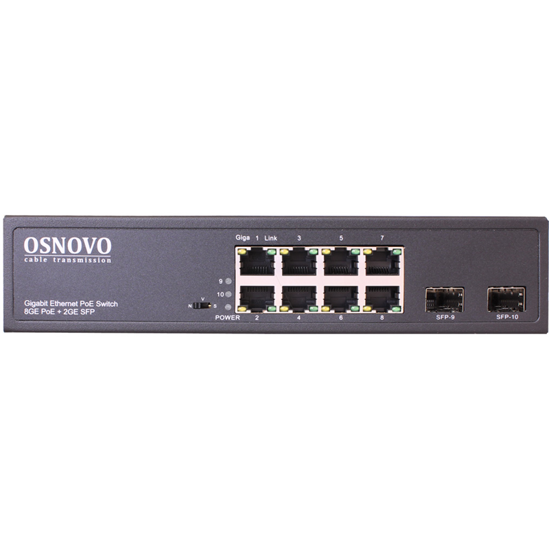 Коммутатор Osnovo SW-80802(150W) 7x1Гбит/с 2x10Гбит/с 8PoE 150W неуправляемый