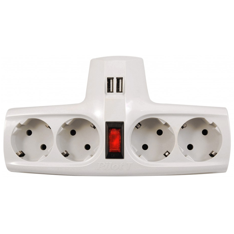 Сетевой фильтр Сетевой фильтр PILOT T USB, 4 розетки с заземлением, 15A/3,3кВт, 2 USB разъема для за