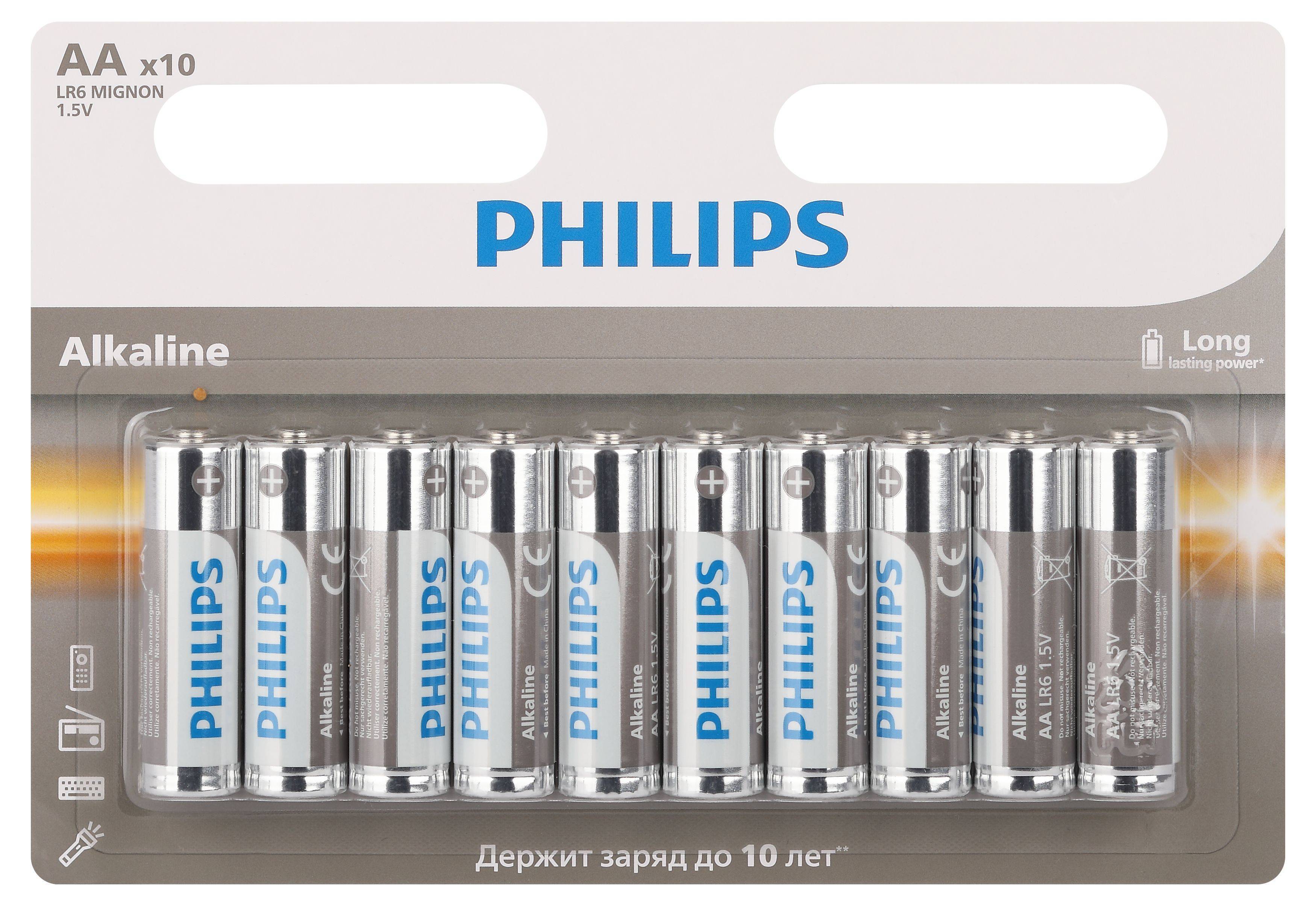 Philips Батарейки LR6A10B/51 АА алкалиновые 1,5v, LR6-10BL Entry (10/240/18000). Блистер 10 шт.