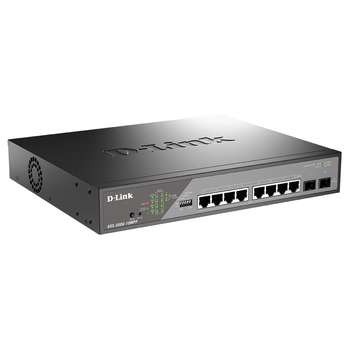 Коммутатор D-Link DSS-200G-10MPP/A1A (L2) 8x1Гбит/с 2SFP 8PoE++ 242W настраиваемый