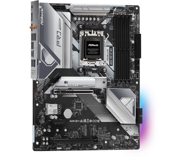 Материнская плата ASROCK B650 PRO RS WIFI, AM5, B650, 4*DDR5, 4*SATA, 3*M.2, 3*USB 3.2, 6*USB 2.0, T