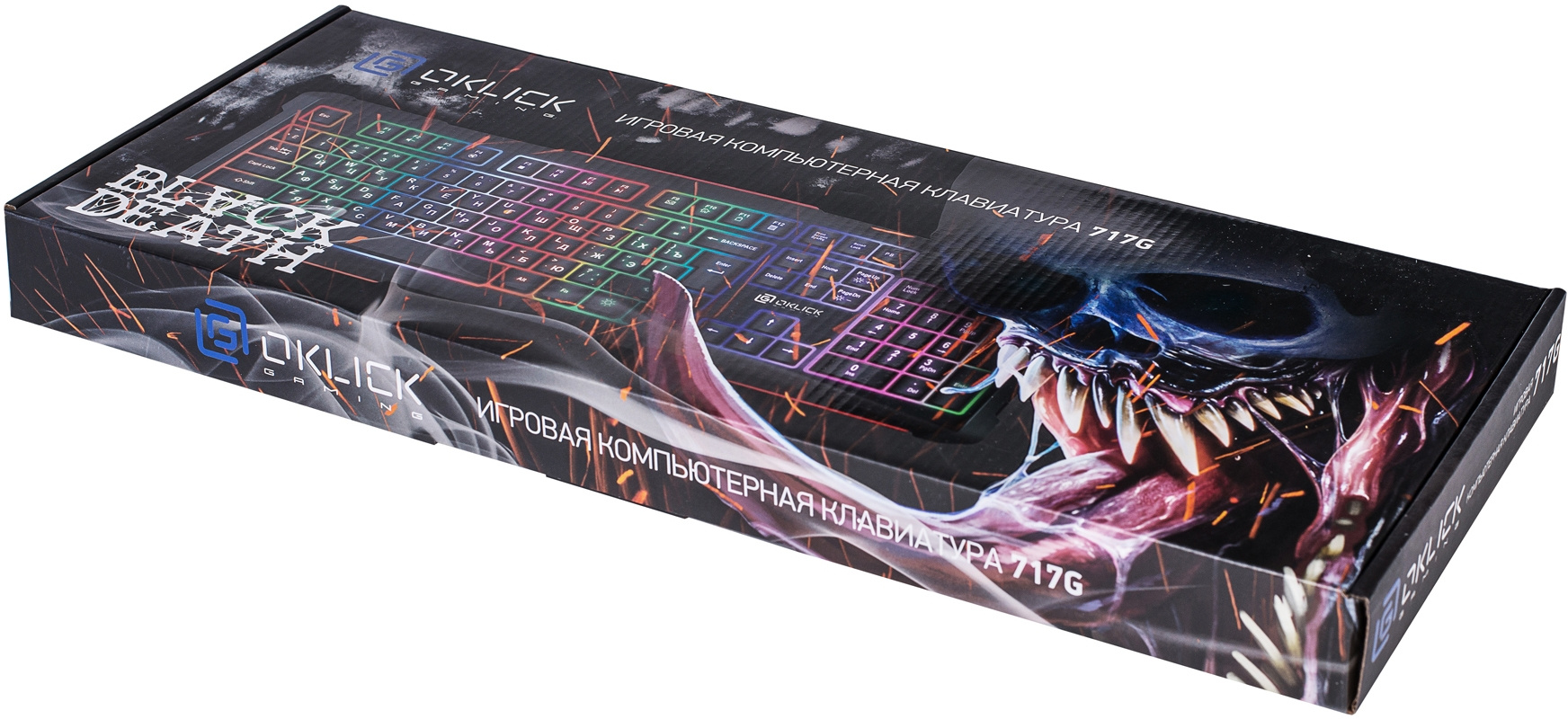 Клавиатура Оклик 717G BLACK DEATH черный/оранжевый USB Multimedia for gamer LED (476395)