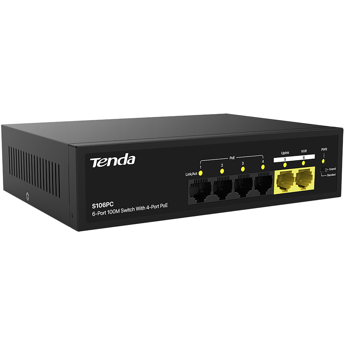 Коммутатор Tenda S106PC Коммутатор неуправляемый PoE, 6 портов 5x100 Мбит/с, PoE 4х до 30 Вт, настол