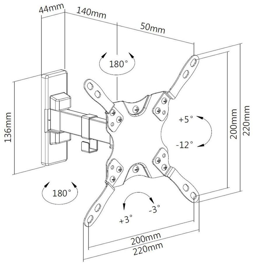 Кронштейн для телевизора Ultramounts UM864B черный 13"-42" макс.20кг настенный поворот и наклон