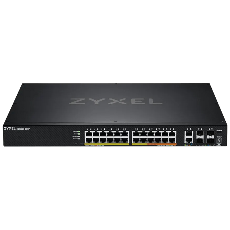 Коммутатор Zyxel XGS2220-30HP-EU0101F (L3) 24x1Гбит/с 2x10Гбит/с 4SFP+ 16PoE+ 8PoE++ 400W управляемы