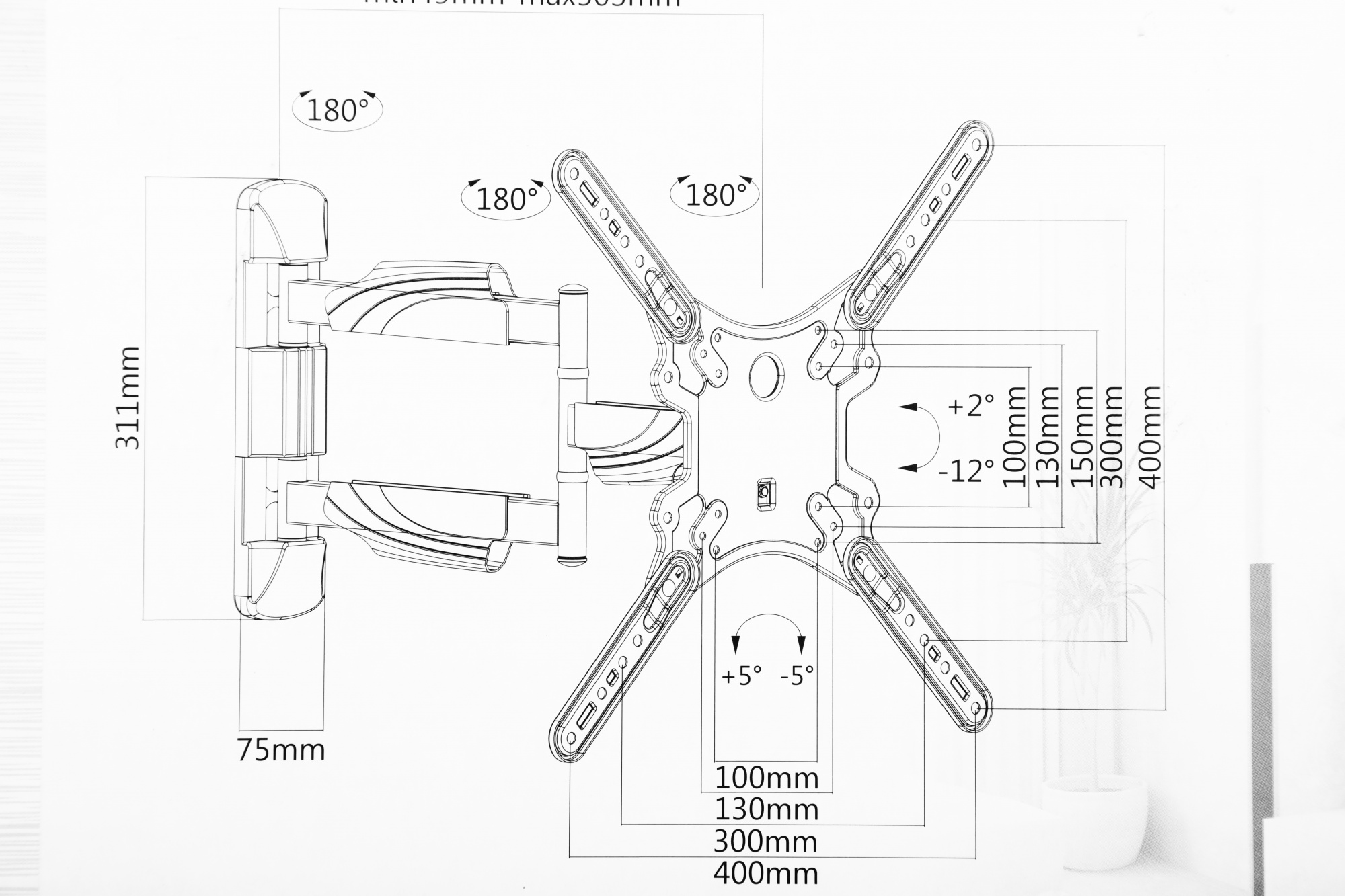 Кронштейн для телевизора Ultramounts UM871 черный 23"-55" макс.35кг настенный поворотно-выдвижной и 