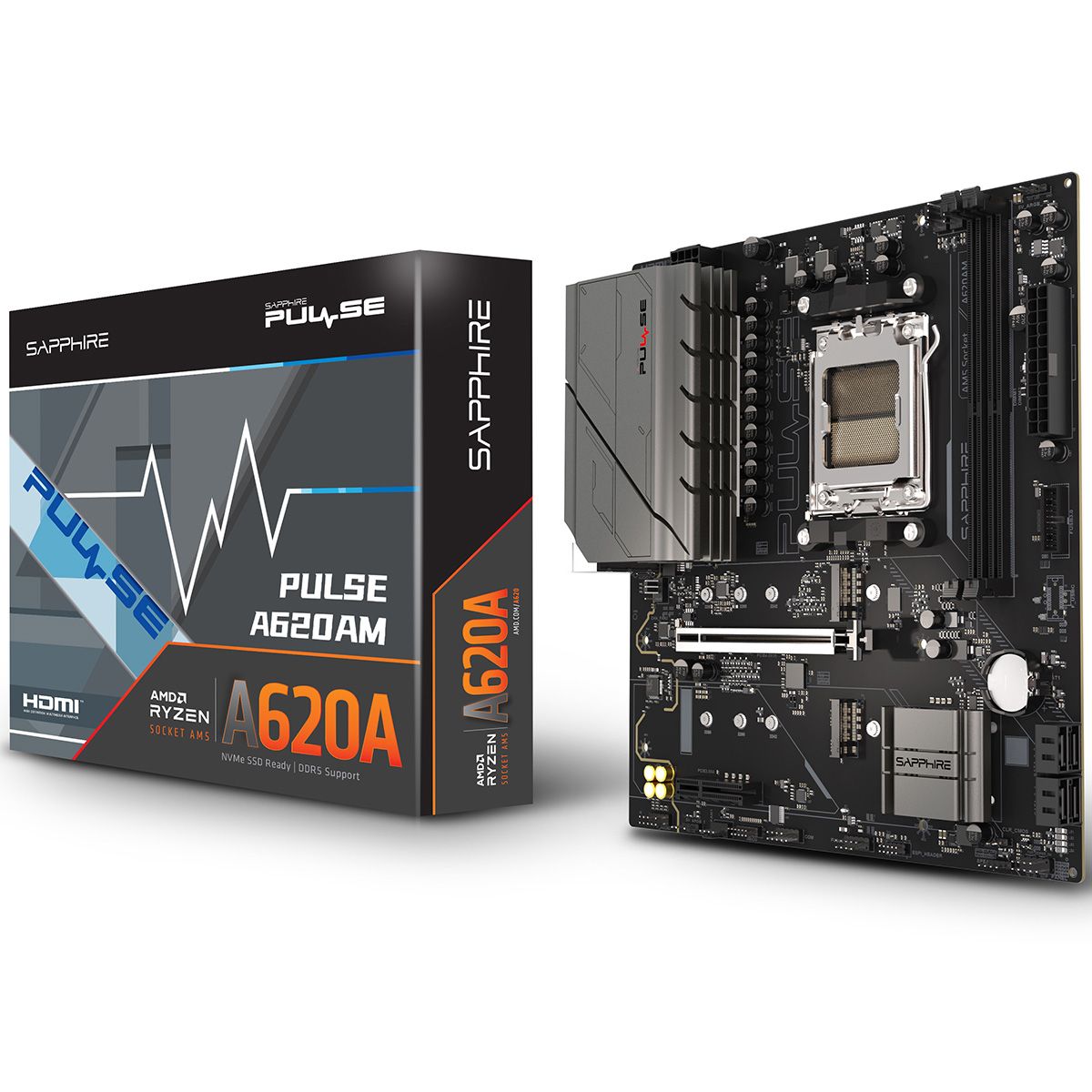 Материнская плата Sapphire A620AM PULSE A620, AM5, 2*DDR5, 1*PCIEx16, 1*PCIEx4, 2*M.2, 4*USB3.2Gen1,