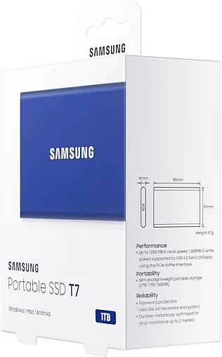 Накопитель SSD Samsung USB-C 1Tb MU-PC1T0H/WW T7 1.8" синий