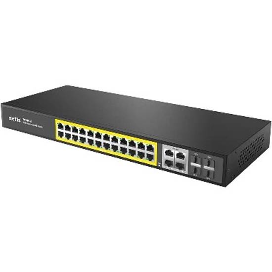Коммутатор Netis P124GH (L2) 24x100Мбит/с 2x1Гбит/с 1xКомбо(1000BASE-T/SFP) 1SFP 24PoE 24PoE+ 360W н