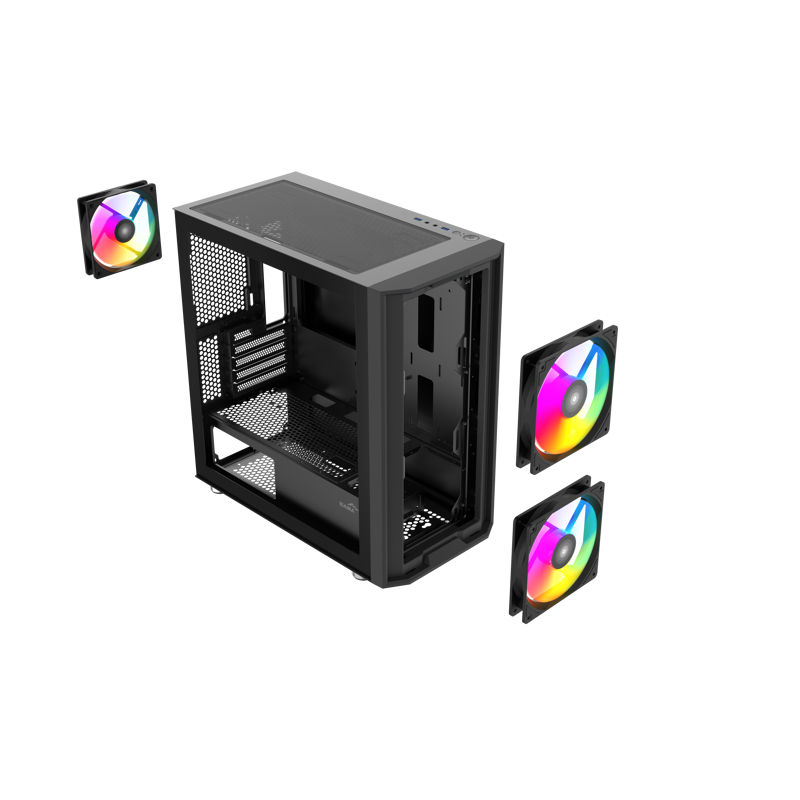 Корпус SAMA S30 Black, Midi-Tower, TG, 2x140mm + 1x120mm ARGB, 1xUSB 3.0 + 1xUSB 3.1 Type-C, mATX, m