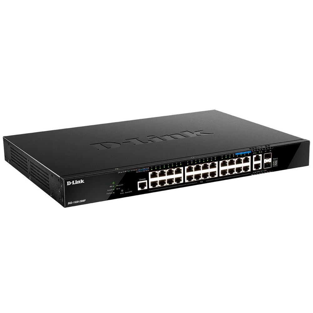 Коммутатор D-Link DGS-1520-28MP/A1A (L3) 24x1Гбит/с 2x10Гбит/с 4x2.5Гбит/с 2SFP+ 24PoE+ 370W управля