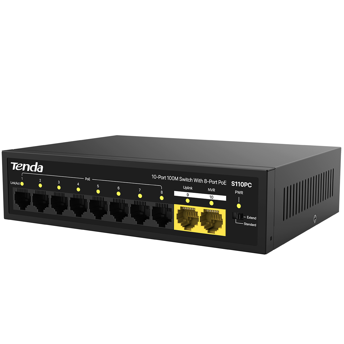 Коммутатор Tenda S110PC Коммутатор неуправляемый PoE, 10 портов 10x100 Мбит/с, PoE 8х до 30 Вт, наст