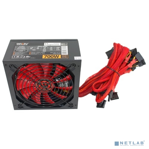 Ginzzu PC700 14CM(Red) 80+ black,APFC,24+4p,2 PCI-E(6+2), 7*SATA, 4*IDE,оплетка, кабель питания,цвет