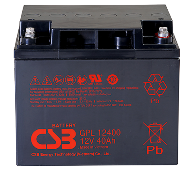 АКБ CSB Аккумуляторная батарея для ИБП (10-12 лет) (12V/40Ah)