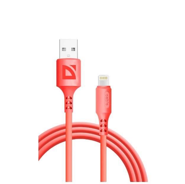 Defender Кабель F207, USB 2.0 (AM) - Apple Lightning (M), 1метр, 2.4А, силиконовая оплетка, красный.