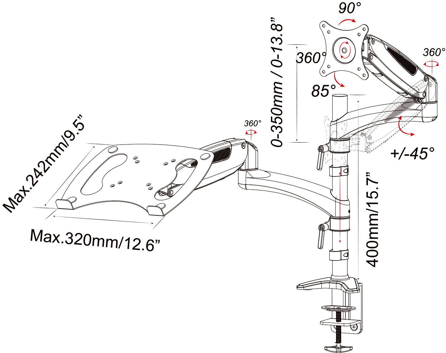 Кронштейн для монитора/ноутбука Cactus CS-VM-LH08-BK черный 13"-32" макс.16кг настольный поворот и н