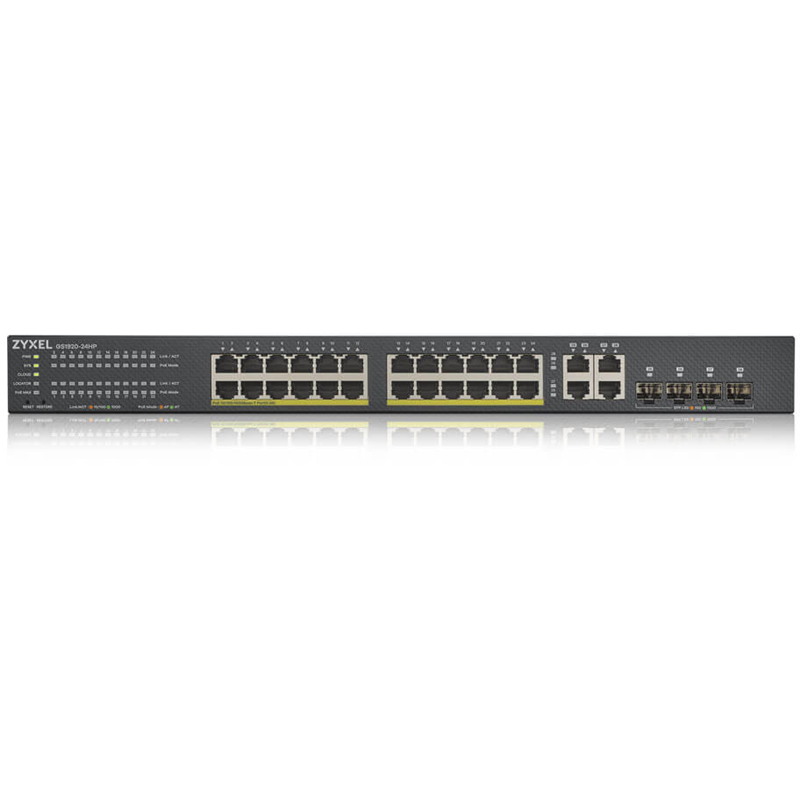 Коммутатор Zyxel GS192024HPV2-EU0101F (L2) 24x1Гбит/с 4xКомбо(1000BASE-T/SFP) 24PoE+ 375W управляемы
