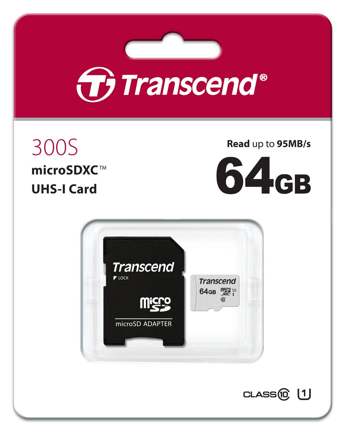 Флеш карта microSDXC 64Gb Class10 Transcend TS64GUSD300S-A + adapter