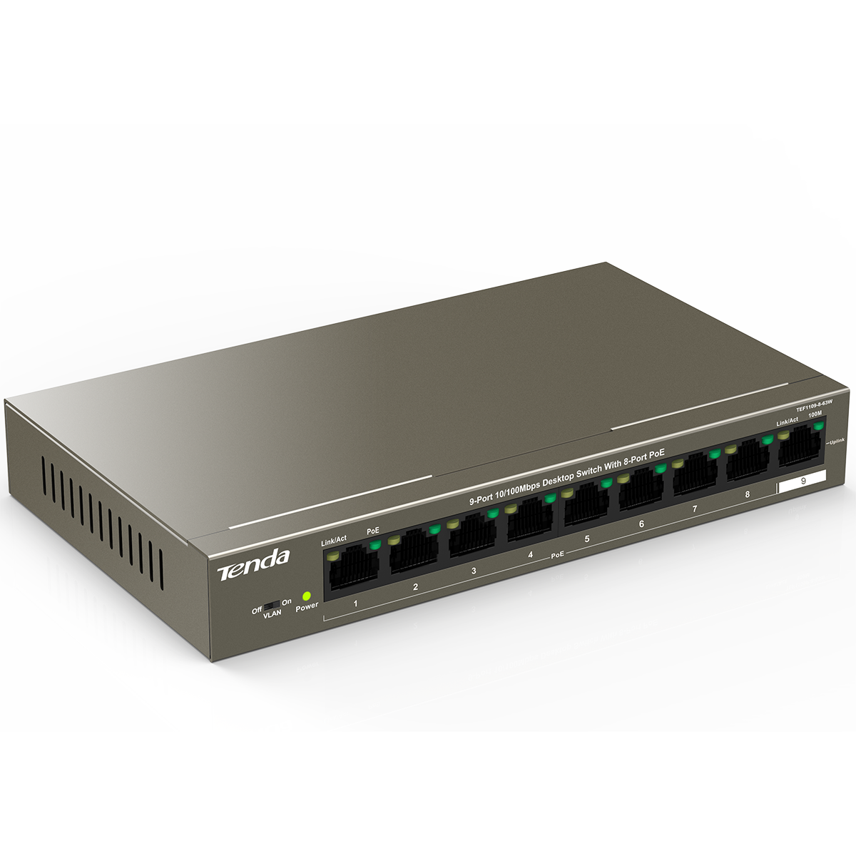 Коммутатор Tenda TEF1109P-8-63W 9x100Мбит/с 8PoE 58W неуправляемый