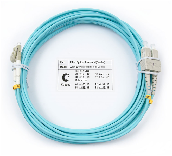 Патч-корд ВО Cabeus FOP-50-LC-SC-5m Шнур оптический duplex LC-SC 50/125 mm OM3 5м LSZH