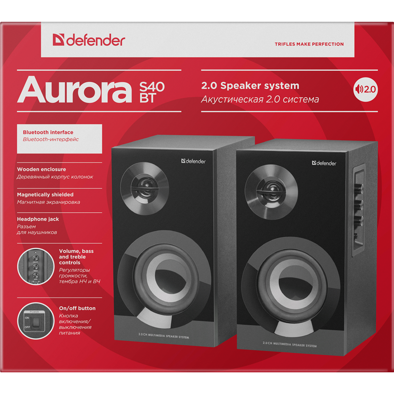 Колонки Defender Aura Aurora S40 2.0 черный 40Вт BT беспроводные BT