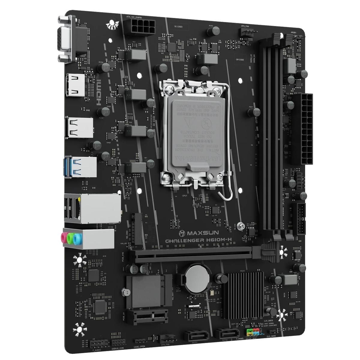 Материнская плата MAXSUN MS-Challenger H610M-H, LGA1700, H610, 2*DDR4, 3*SATA3, M.2, 2*USB 3.2, 4*US