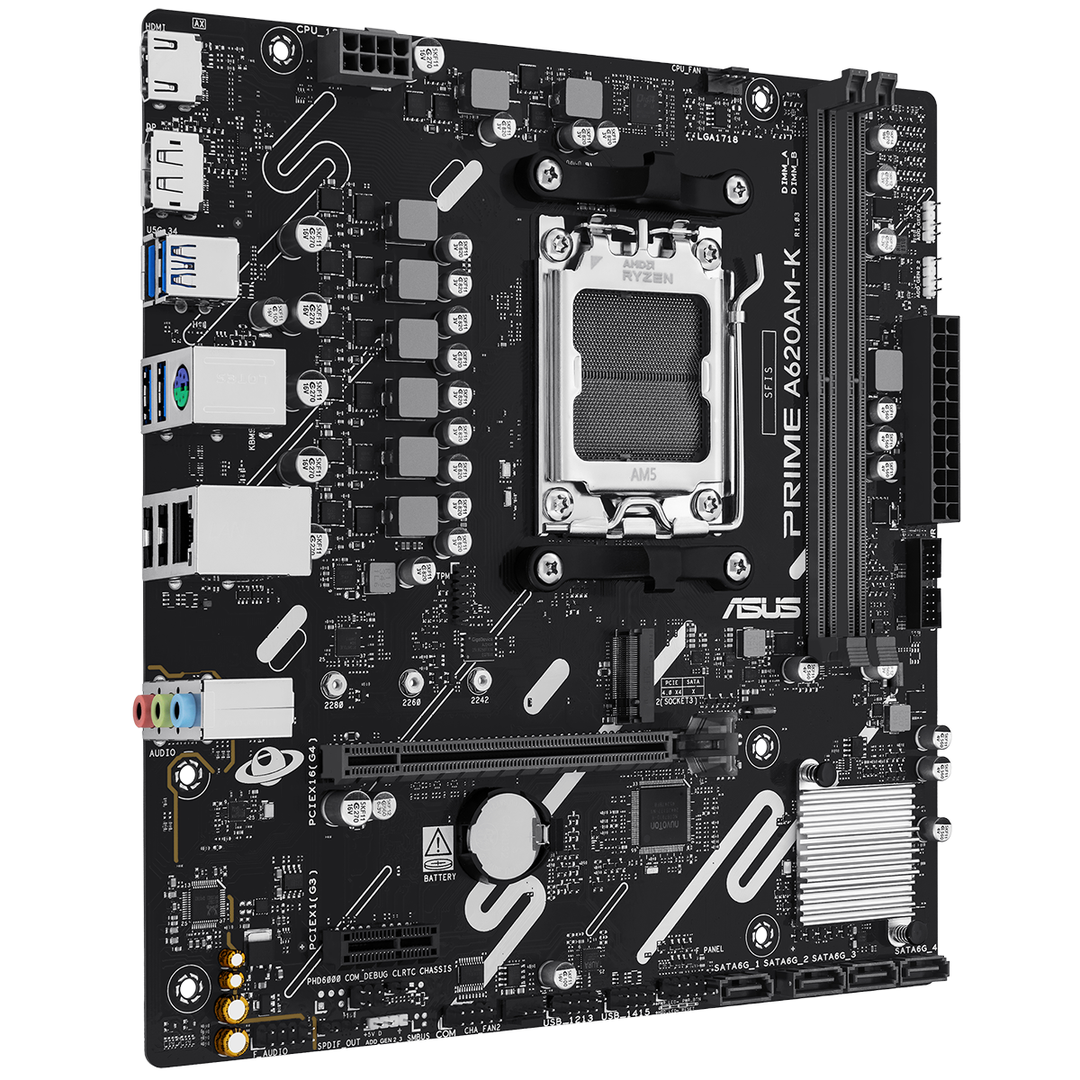 Материнская плата ASUS PRIME A620AM-K, AM5, A620A, 2*DDR5, 4*SATA, 1*M.2, 4*USB 3.2, 2*USB 2.0, 1*PC