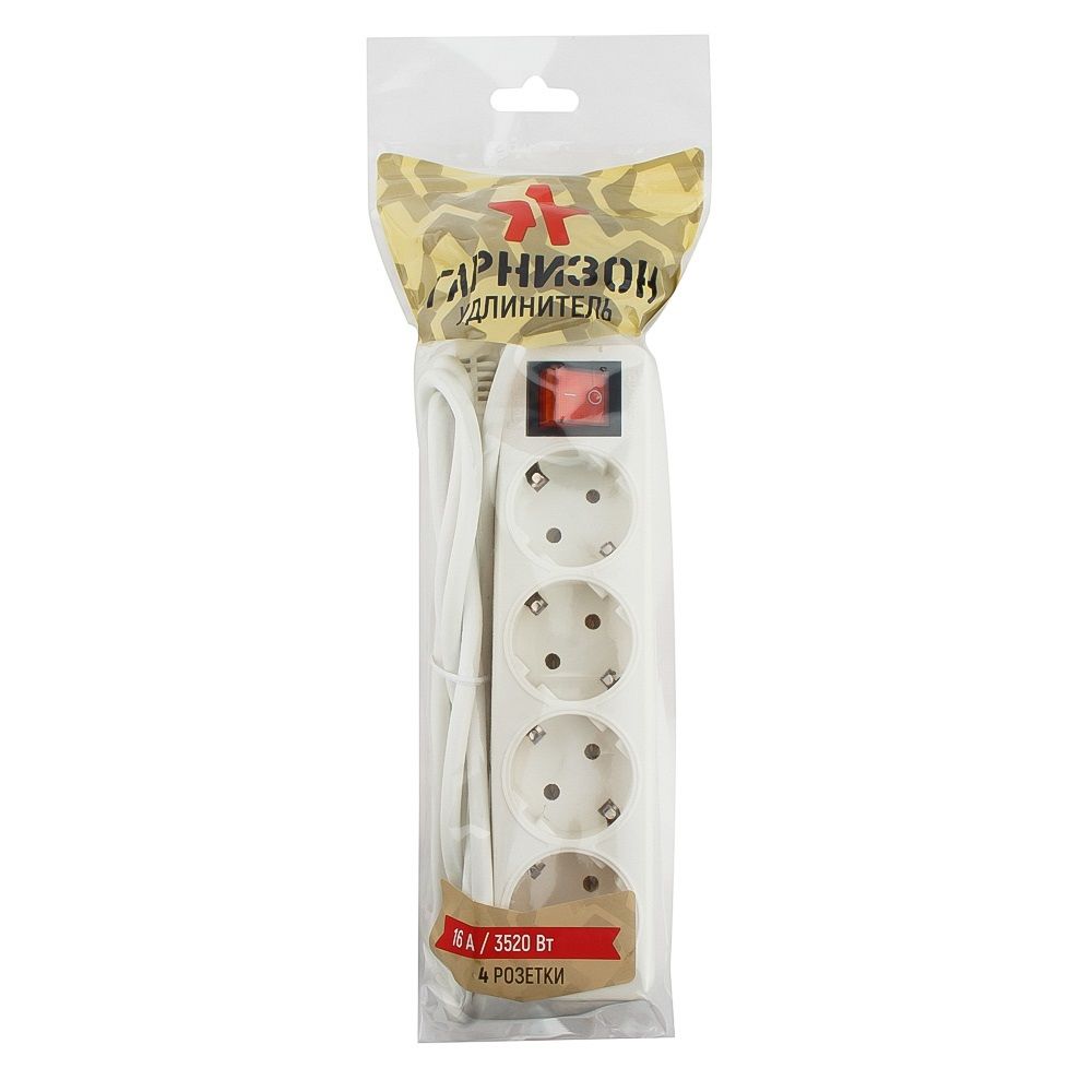 Гарнизон Сетевой фильтр  ELB-G4-W-5, 4 евророзетки с выключателем и заземлением, допустимый ток 16А,