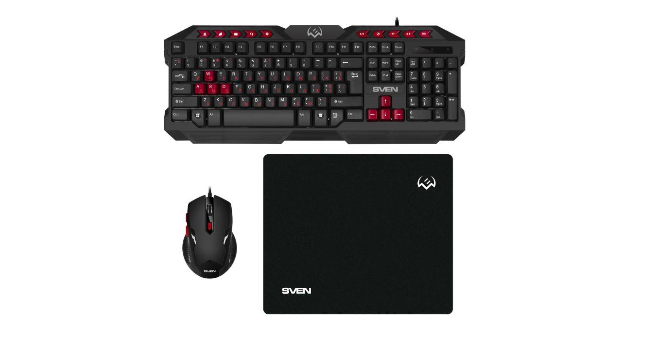 Игровой набор клавиатура+мышь+коврик SVEN GS-9200 (114 кл,, 8 смен. кл., 800-2400DPI, 5+1кл.)