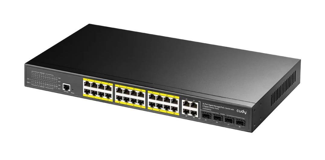 Коммутатор Cudy GS2028PS4-400W (L2) 28x1Гбит/с 4xКомбо(1000BASE-T/SFP) 24PoE 400W управляемый