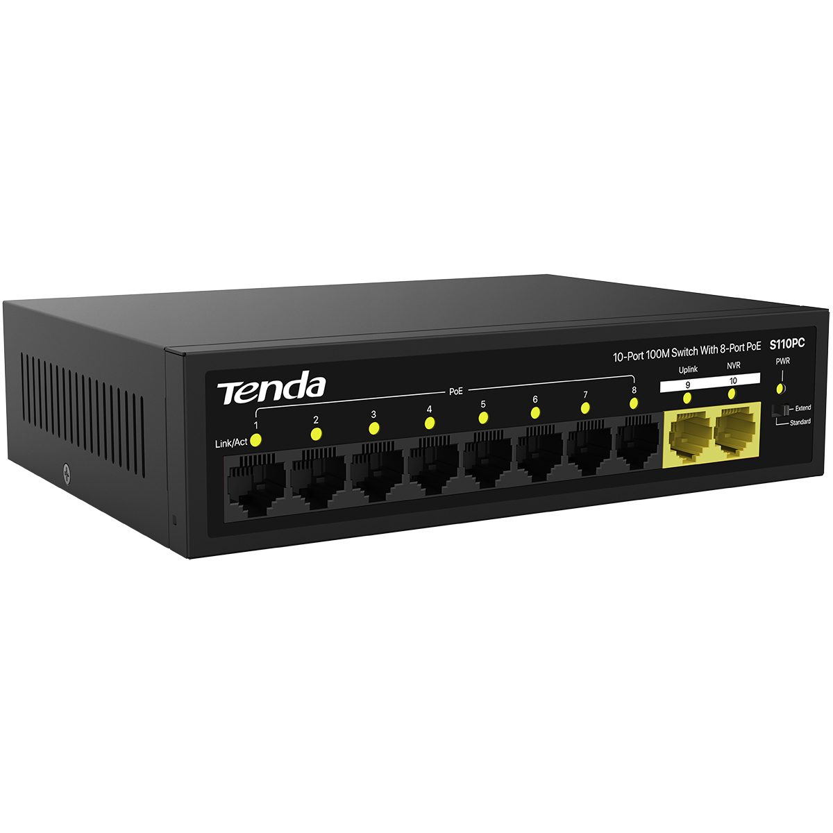 Коммутатор Tenda S110PC Коммутатор неуправляемый PoE, 10 портов 10x100 Мбит/с, PoE 8х до 30 Вт, наст