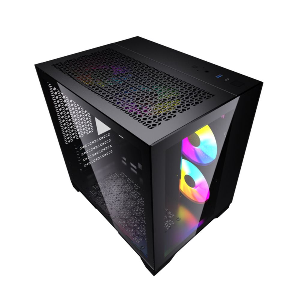 Корпус Powercase Корпус Powercase Vision Micro, Black, Tempered Glass, 4х 120mm 5-color fan, чёрный,