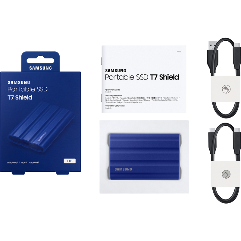 Накопитель SSD Samsung Original USB-C 1Tb MU-PE1T0R/WW Shield T7 1.8" синий