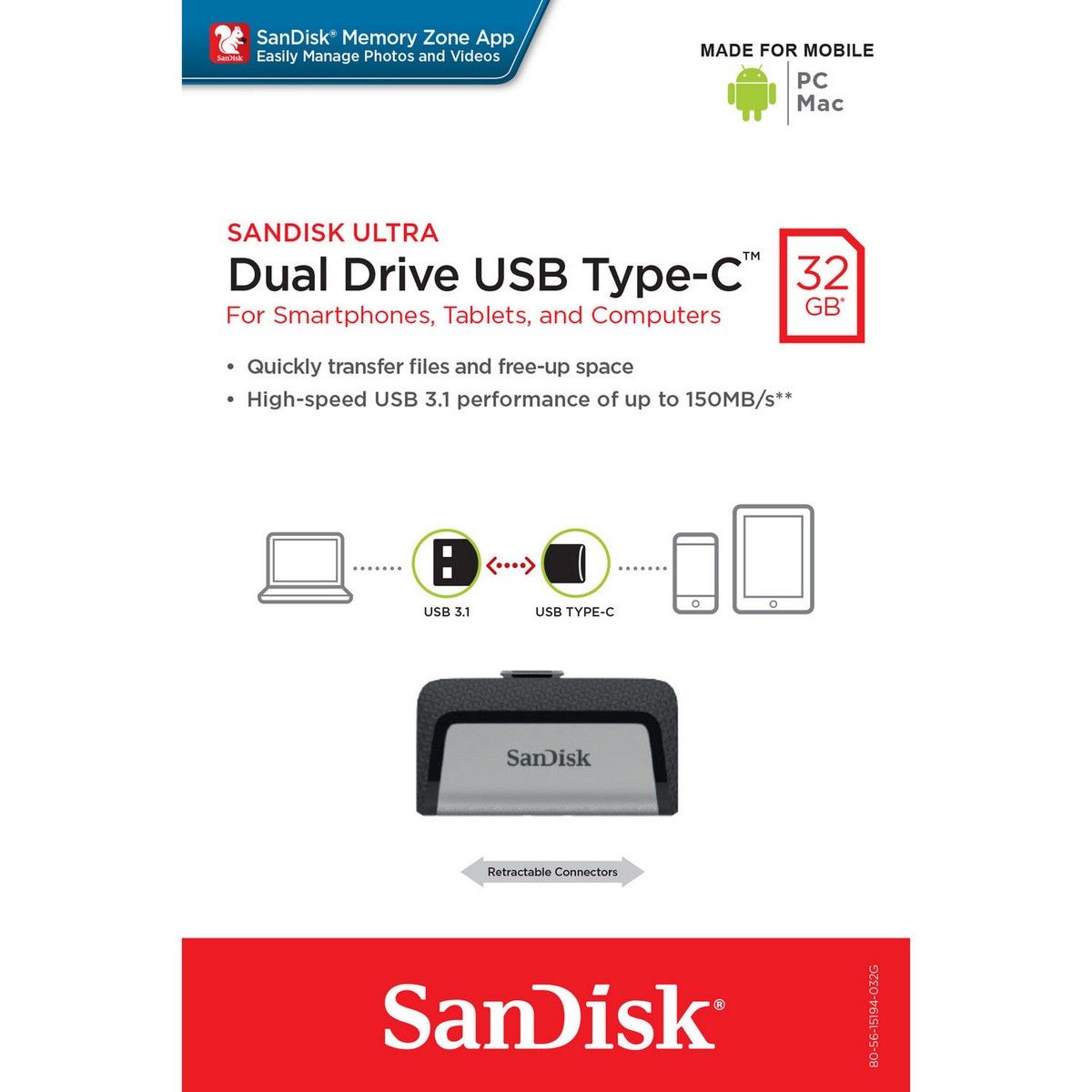 USB накопитель SanDisk Ultra Dual Drive USB Type-C Flash Drive 32GB USB Type-C