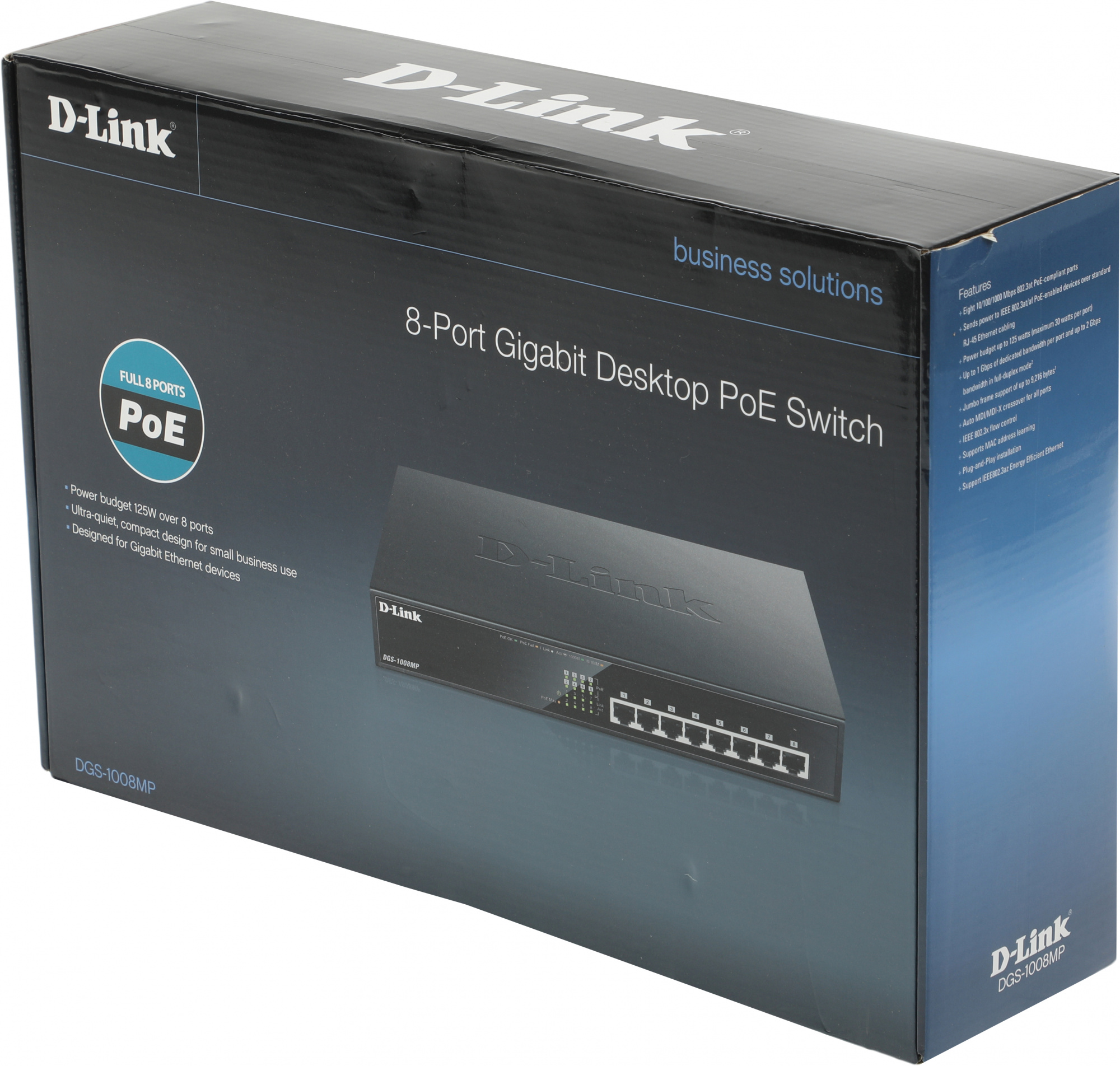Коммутатор D-Link DGS-1008MP/B1A 8x1Гбит/с 8PoE+ 125W неуправляемый