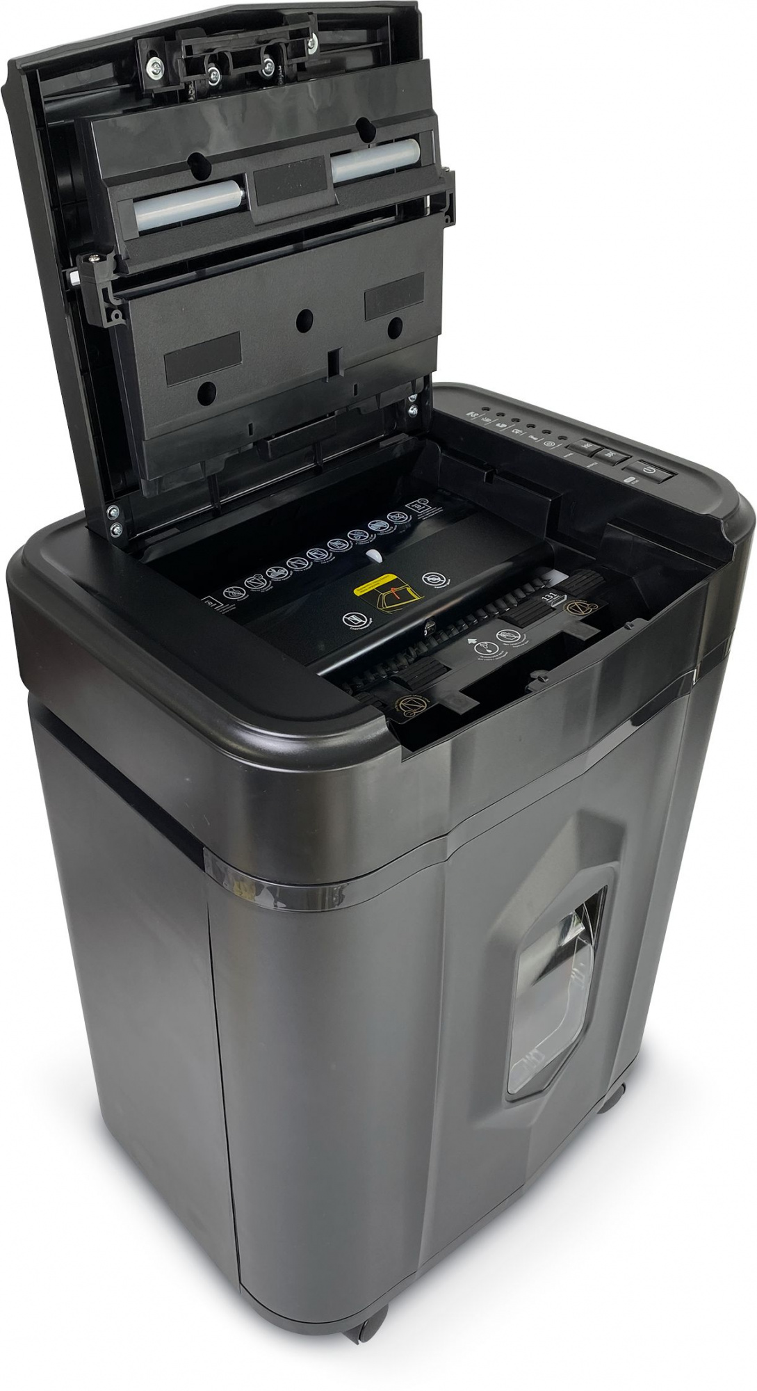 Шредер Heleos АП20-4 черный с автоподачей (секр.P-4) фрагменты 131лист. 20лтр. скрепки скобы пл.карт