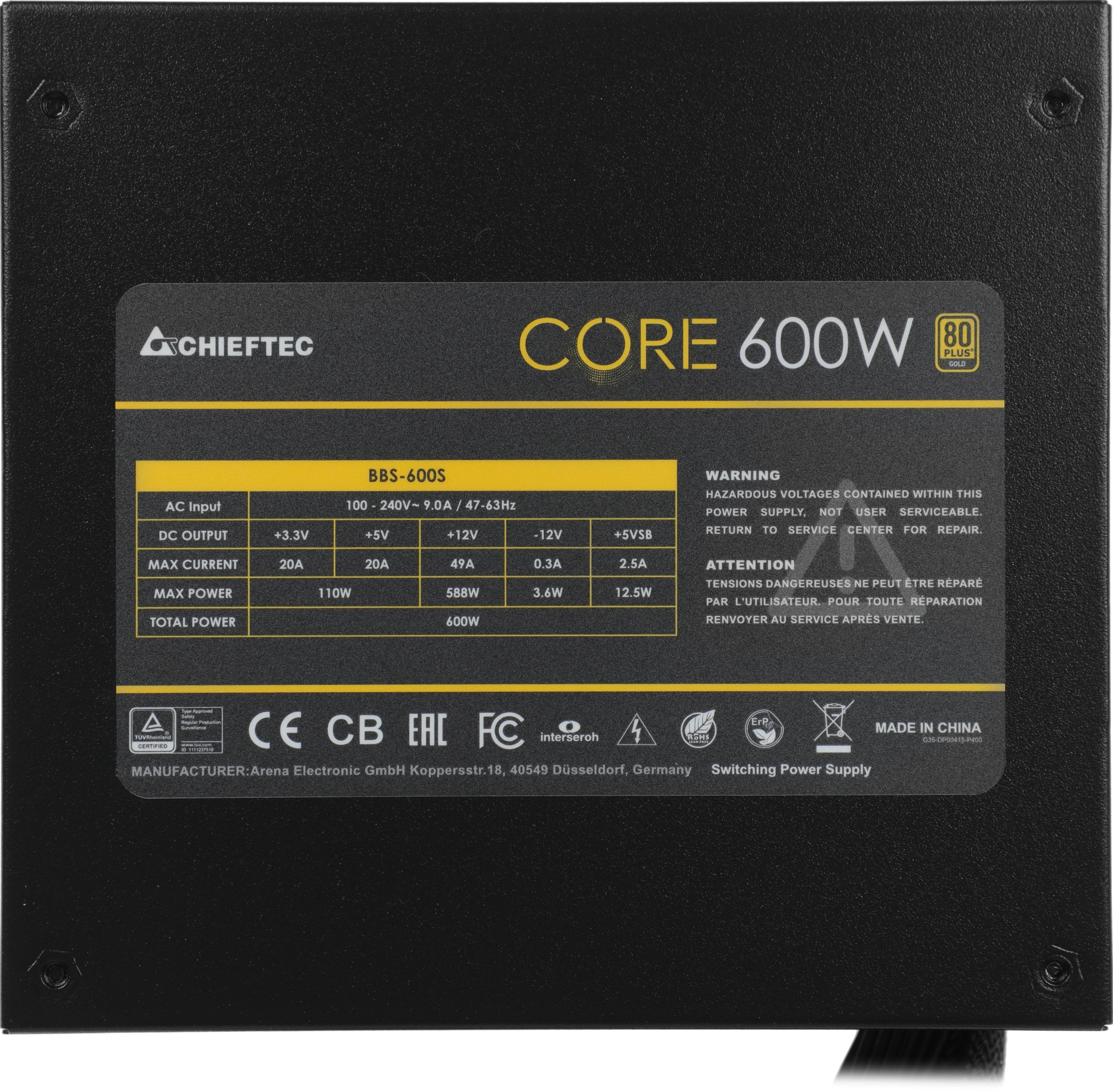 Блок питания Chieftec ATX 600W CORE BBS-600S 80+ gold 24pin APFC 120mm fan 6xSATA RTL