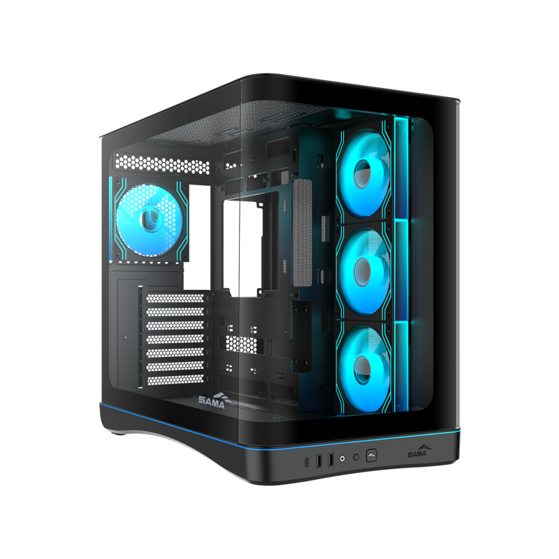 Корпус SAMA V62S Black, Midi-Tower, TG, 4x120mm ARGB, 2xUSB 3.0 + 1xUSB 3.2 Type-C, ATX, mATX, mITX 