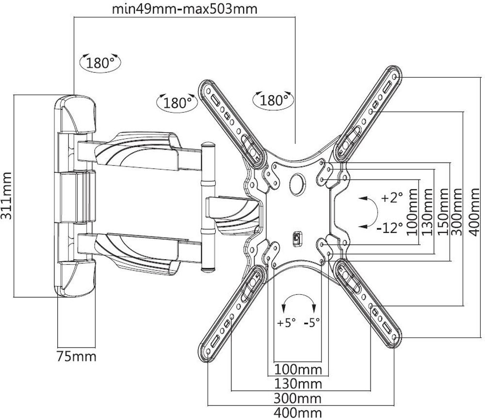 Кронштейн для телевизора Ultramounts UM871 черный 23"-55" макс.35кг настенный поворотно-выдвижной и 