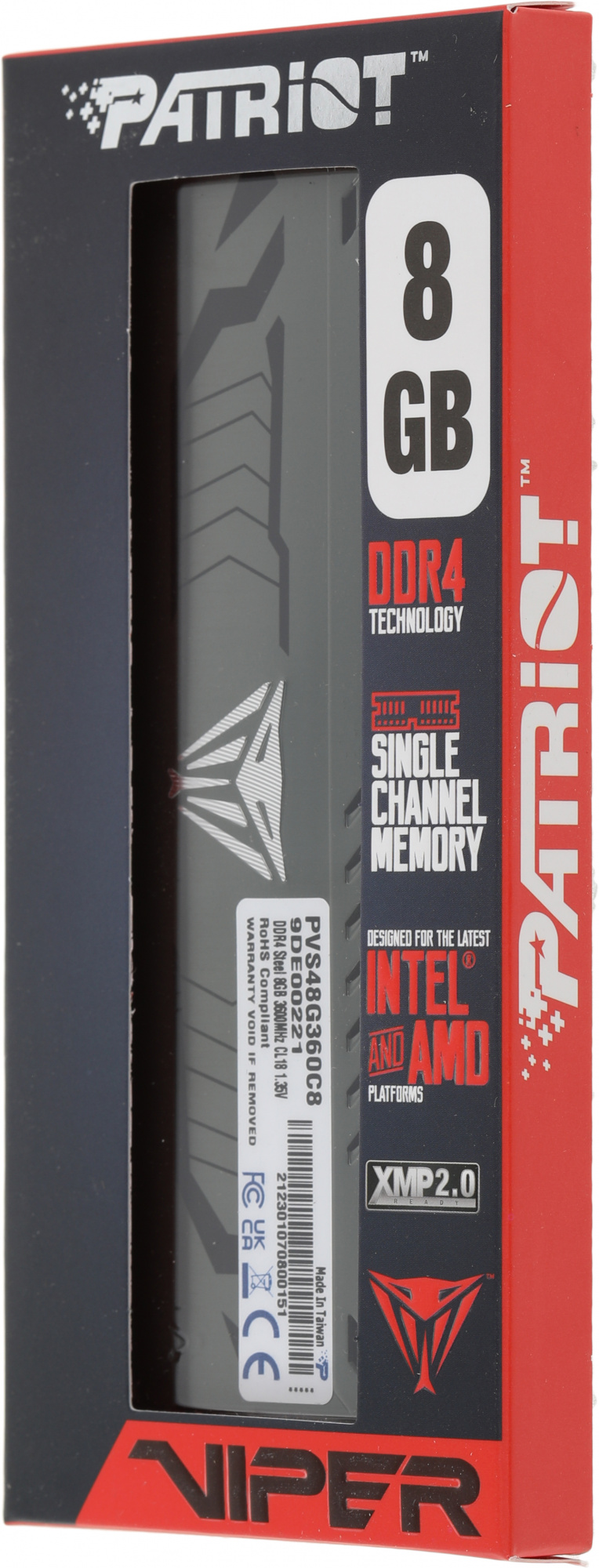 Память DDR4 8Gb 3600MHz Patriot PVS48G360C8 Viper Steel RTL Gaming PC4-28800 CL18 DIMM 288-pin 1.35В