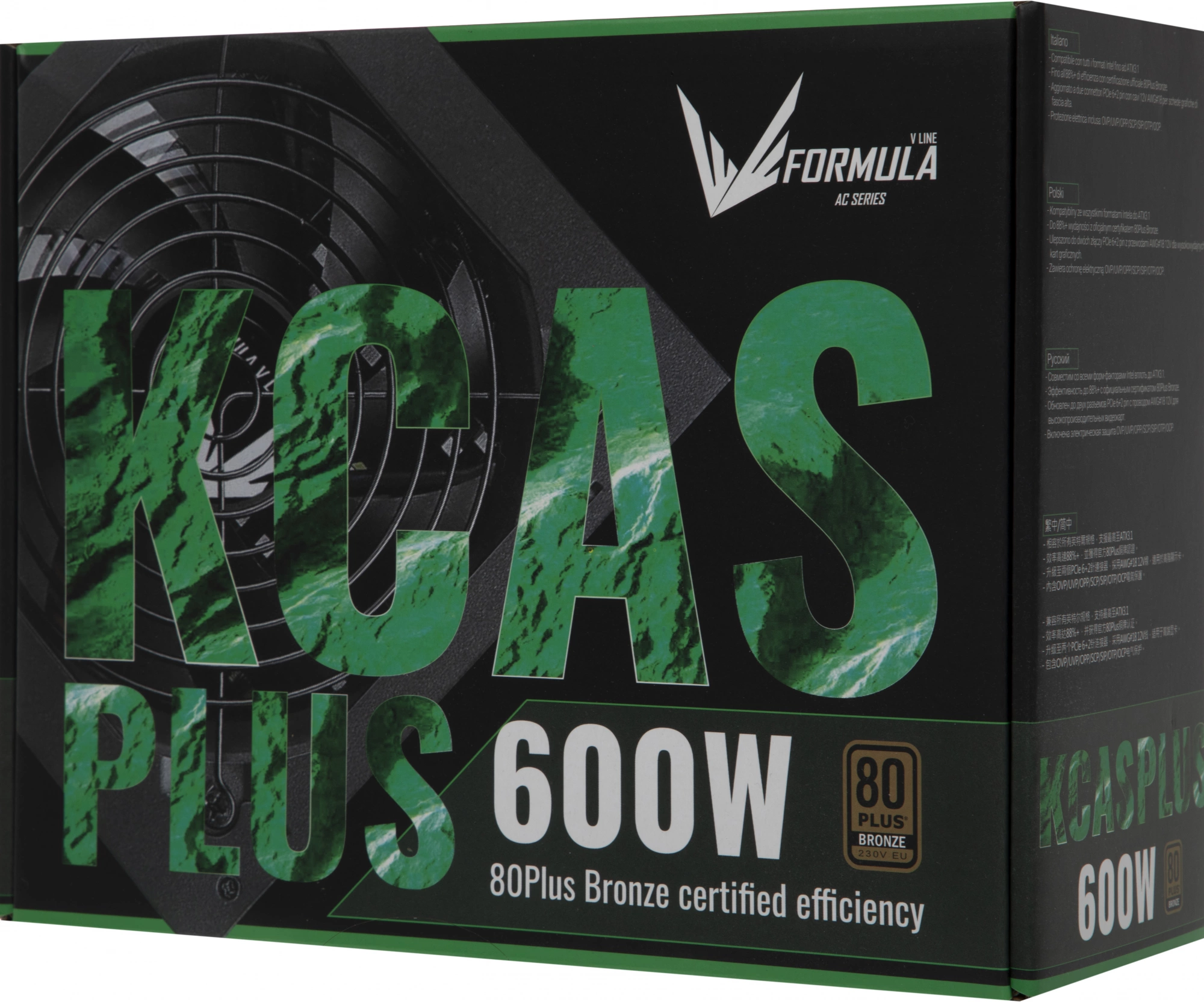 Блок питания Formula V Line KCAS PLUS 600W, 600W, APFC, 80+ Bronze, ATX12V v2.4, 12cm Fan (ex Aeroco