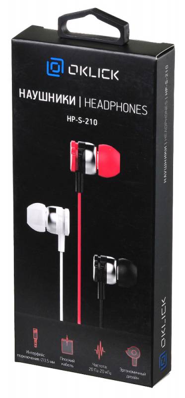 Наушники внутриканальные Оклик HP-S-210 1.2м красный проводные в ушной раковине (D1-1R)