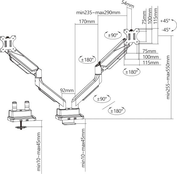 Кронштейн для мониторов Ultramounts UM718 серый 17"-35" макс.15кг крепление к столешнице поворот и н
