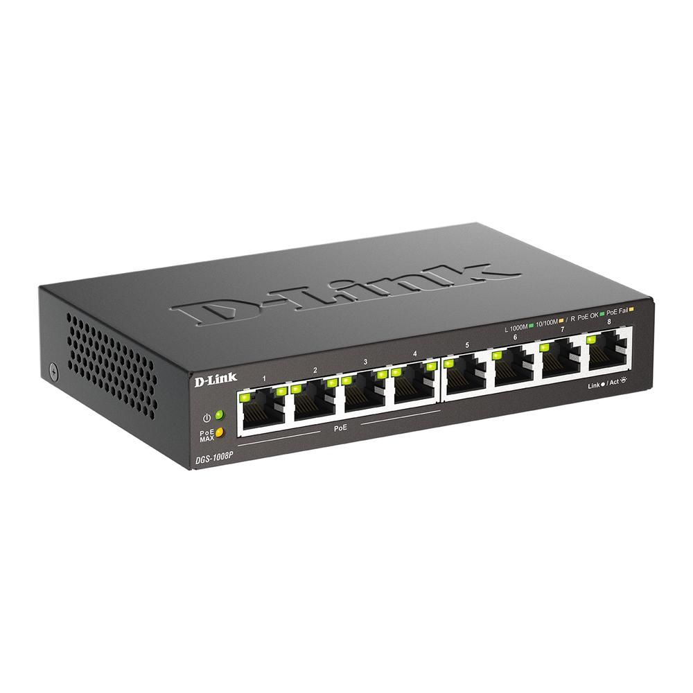 Коммутатор D-Link DGS-1008P DGS-1008P/F3A (L2) 8x1Гбит/с 4PoE+ 60W неуправляемый