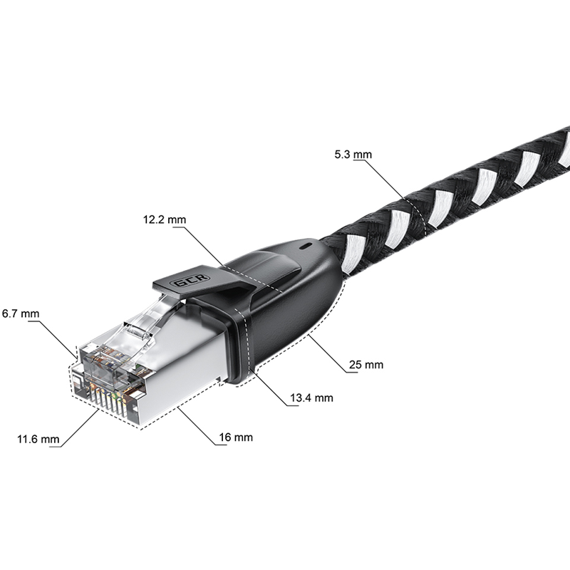 Greenconnect RJ45(m) - RJ45(m) Cat. 6 UTP нейлон 5.0м чёрно-белый